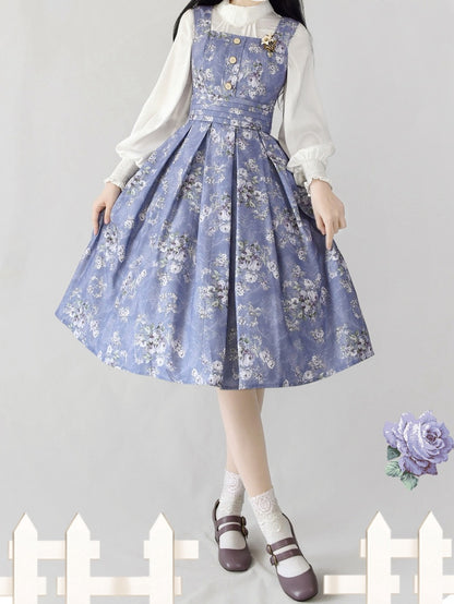 Purple Rosette Print Square Neckline Elegant Classic Lolita JSK Dress