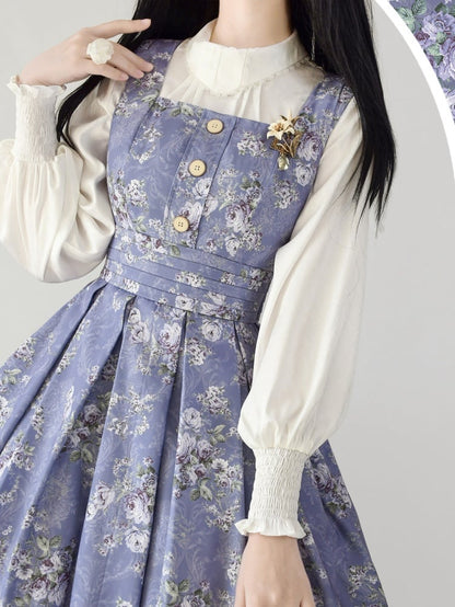 Purple Rosette Print Square Neckline Elegant Classic Lolita JSK Dress