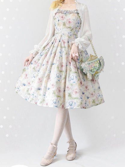 ホワイトシフォン伸縮性のある袖口のクロップドトップス