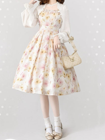 ホワイトシフォン伸縮性のある袖口のクロップドトップス