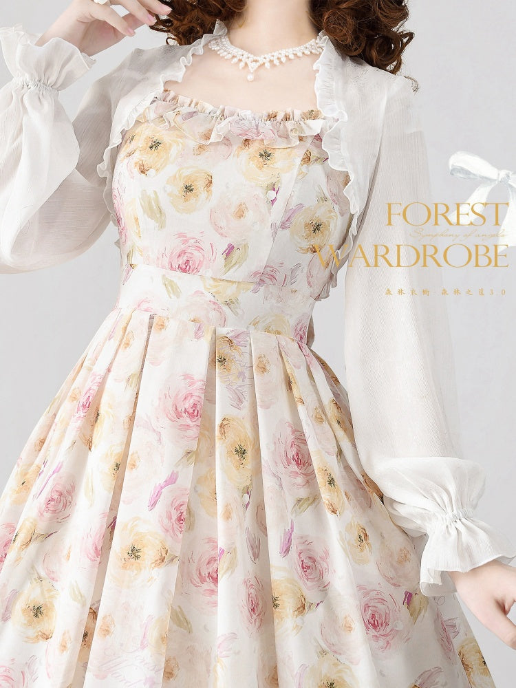 ホワイトシフォン伸縮性のある袖口のクロップドトップス