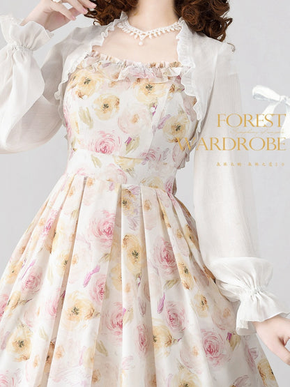 ホワイトシフォン伸縮性のある袖口のクロップドトップス