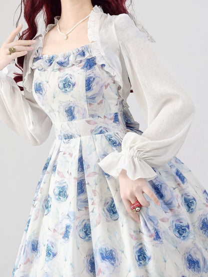 ホワイトシフォン伸縮性のある袖口のクロップドトップス