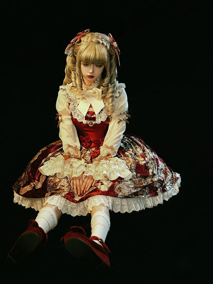 Top+Skirt Classic Lolita Lace-Trimmed Red Wine Set Baroque Elegant