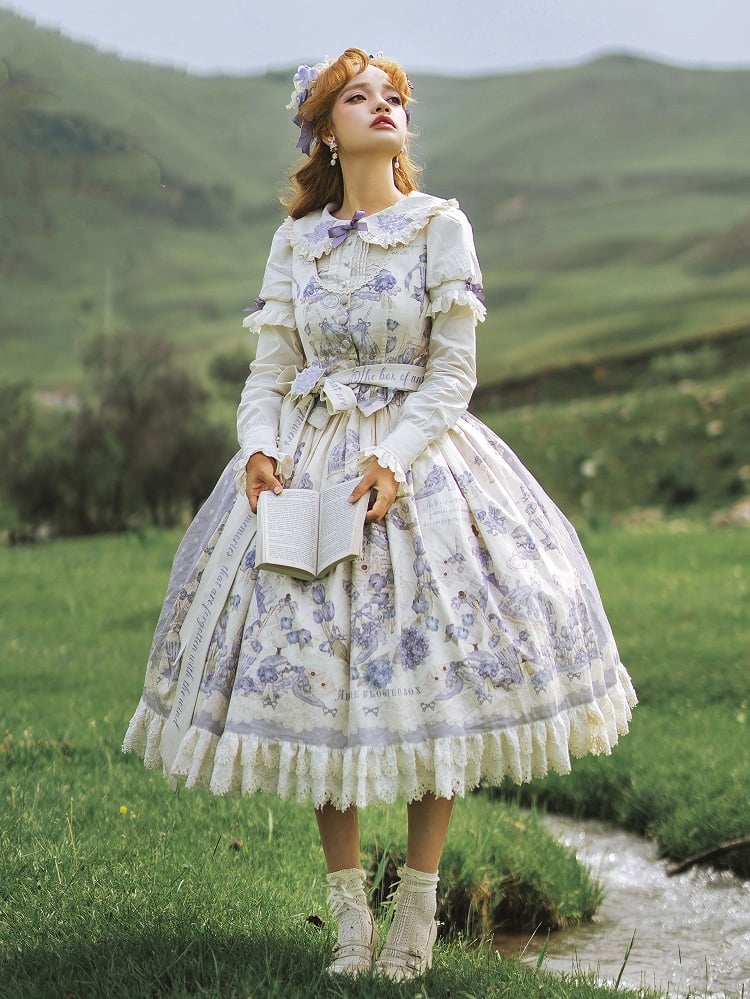 and Lolita Available Polka Print Skirt Dots Floral Classic Sizes Purple Plus