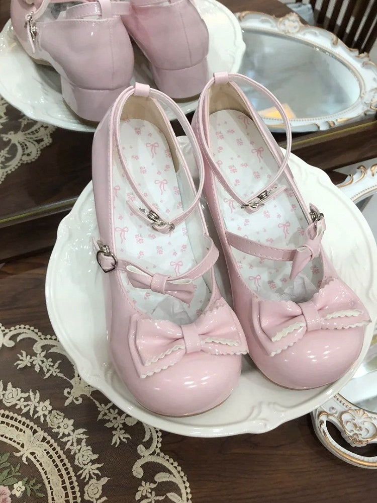 Janes Low-heel/Mid-heel Bow Mary Pink Charming Sweet Embellishments with Design Lolita