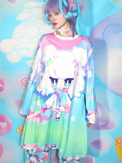 Y2K Print Dress Cartoon Colorful