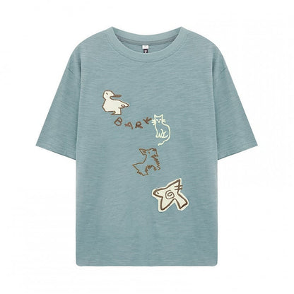 Animal Embroidery with Kawaii T-shirt Patch Decoration Blue Light