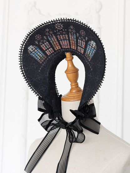 Window Black/White Bonnet Church Print Lolita Stained