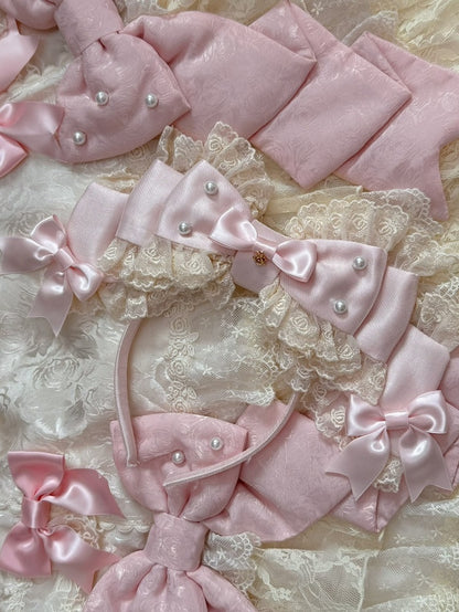 Beaded Lace Trim Decorated White/Beige/Blue Big Bow KC