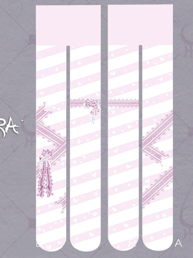 Süße Lolita-Strumpfhose mit rosa Schleife und Schleife