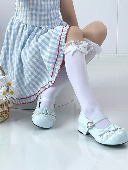 Round Mary - Blue PU in Design Toe Low-heel Light Janes