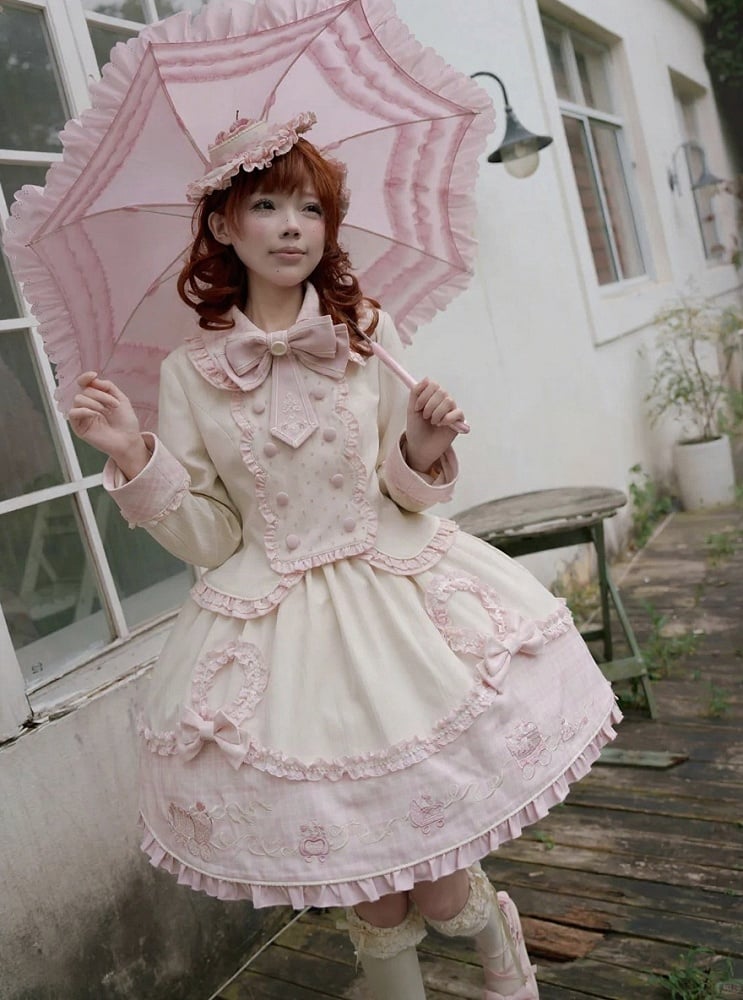 Sweet Pink Lolita Bow Double-Breasted Jacket - U.Rtto