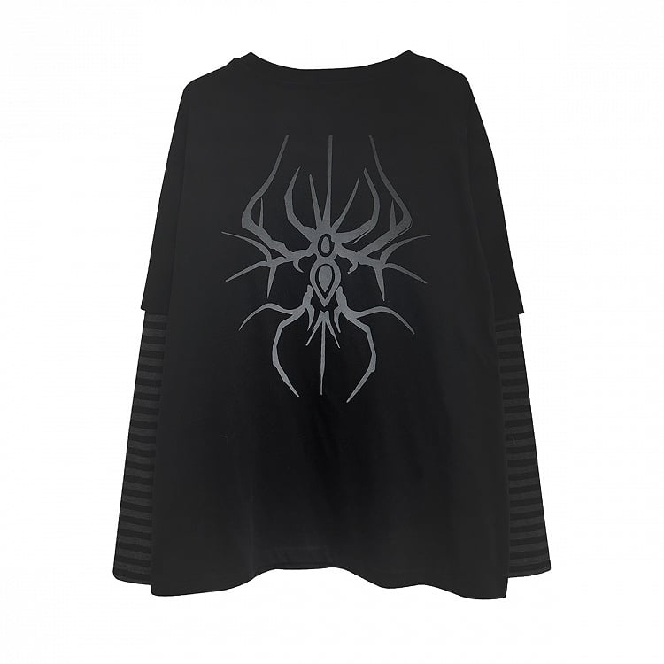 and Dark Top Sleeves Print Faux Gothic Black Two-Piece Striped Fantasy with