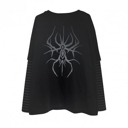 and Dark Top Sleeves Print Faux Gothic Black Two-Piece Striped Fantasy with