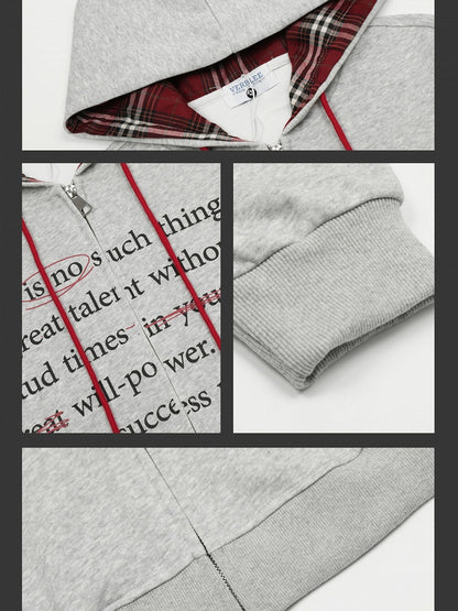 Y2K Black/Grey Letters Loose Zip Hoodie