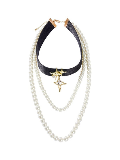 Black Choker with White Artificial Pearl Necklace