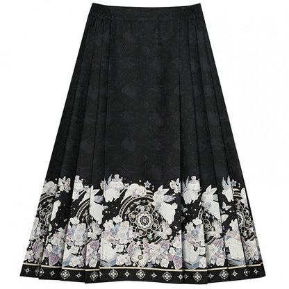 ブラックムーンラビット チャイナドレス風プリーツミディスカート