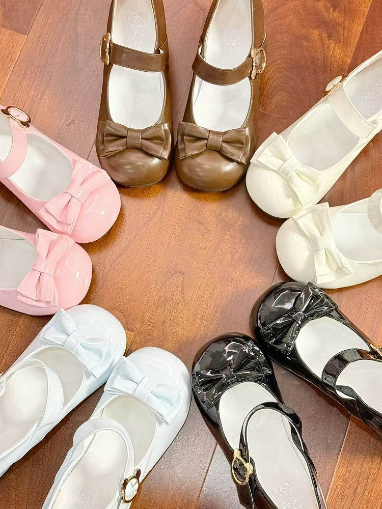 5cm Lolita Round Bear in Design Toe Buckle with Mid-heeled Sweet Bow White Details Shoes