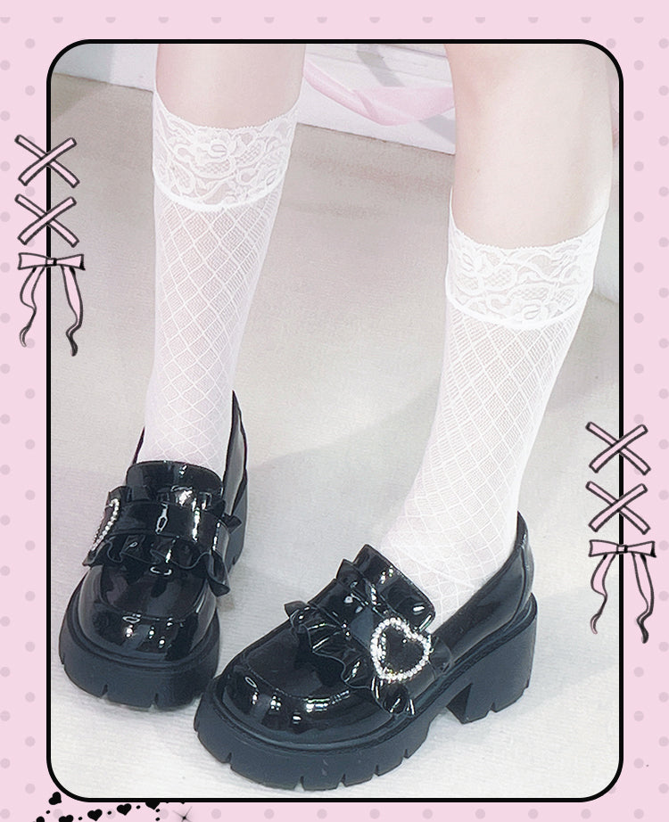 Black Chunky Platform Loafers with Beaded Sweetheart - Sarina