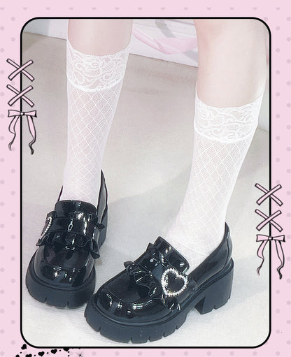 Black Chunky Platform Loafers with Beaded Sweetheart - Sarina
