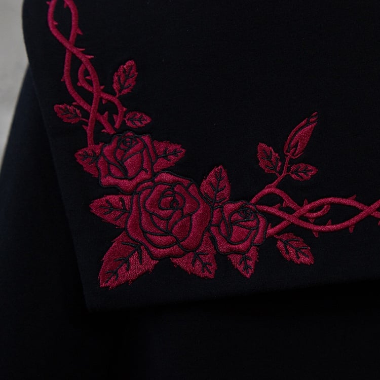 Red Gothic Collar and Sailor Sweatshirt: Rose Dark Ornate Black Romance Thorn Embroidery