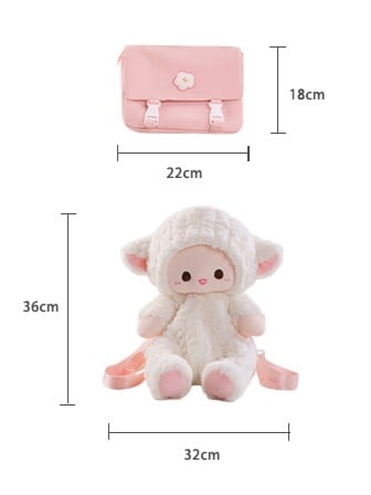Plush And Pink Canvas Bag Backpack Lamb White Detachable Set