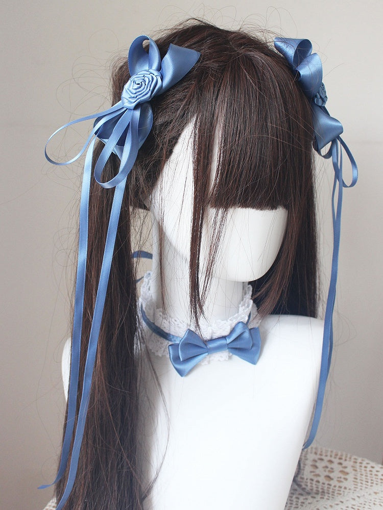 Floral Hairclips Bowknot Design Dusty Blue