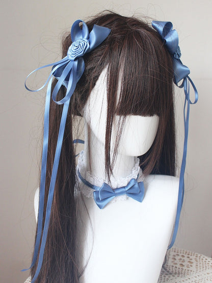 Floral Hairclips Bowknot Design Dusty Blue