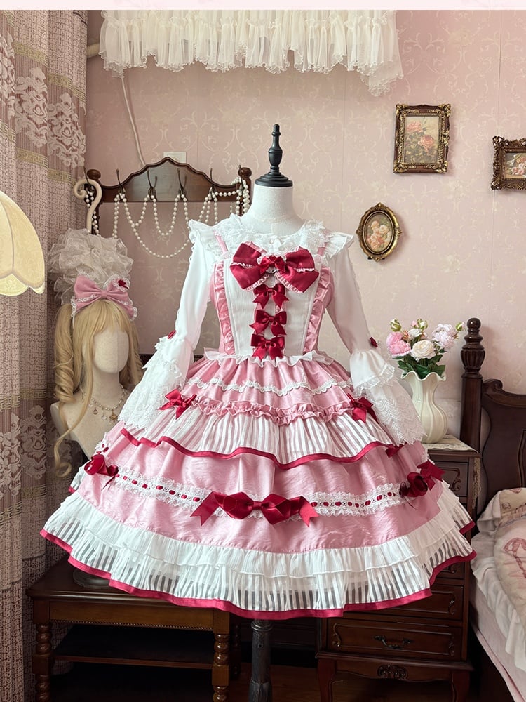 Akzente Rock JSK Rosa Bowknot Sweet Lolita Kleid Tiered