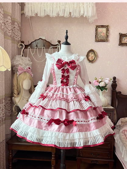 Akzente Rock JSK Rosa Bowknot Sweet Lolita Kleid Tiered