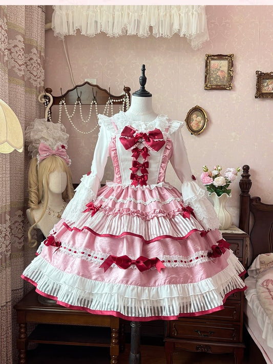 Akzente Rock JSK Rosa Bowknot Sweet Lolita Kleid Tiered
