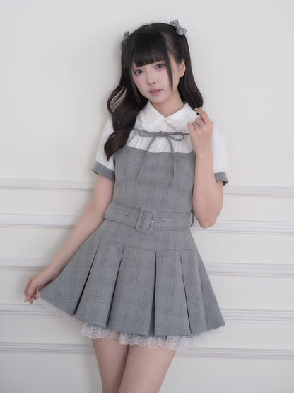 White Ryousangata Plaid Dress with Belt - No Genki