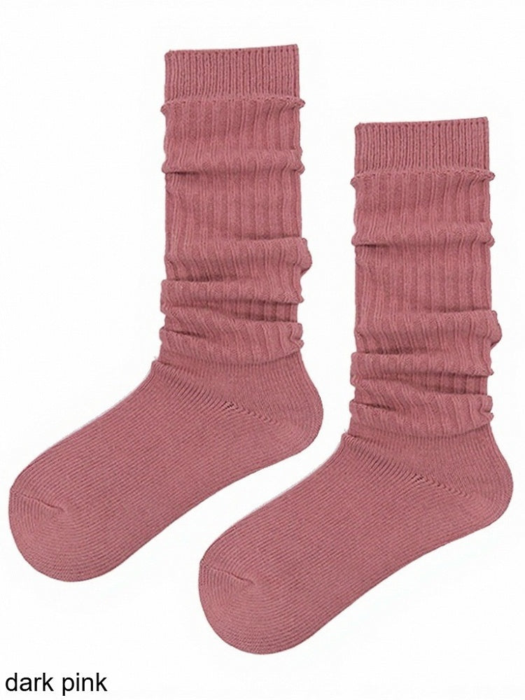 Knit Ribbed Trim Solid Calf Socks in 5 Colors - ModaSwings