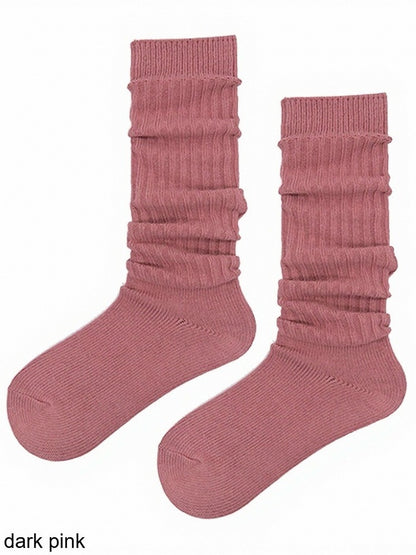 Knit Ribbed Trim Solid Calf Socks in 5 Colors - ModaSwings