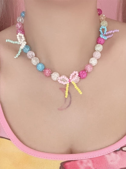 With Bowknot Details Colorful Necklace Y2K Beaded