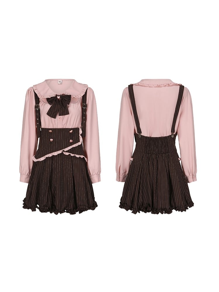 with Ruffle Pan Trim Button Size Collar Plus Pink Blouse Heart Peter