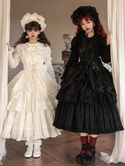 Decoration and Gothic White Heart-shaped Long Dress with Bowknots JSK Lolita Version Ruffled