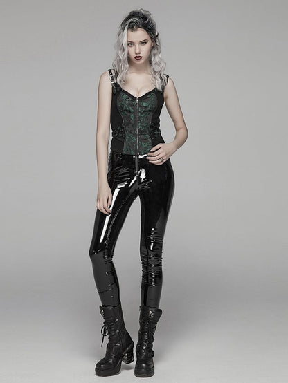 Black Steampunk Green Jacquard Waistcoat