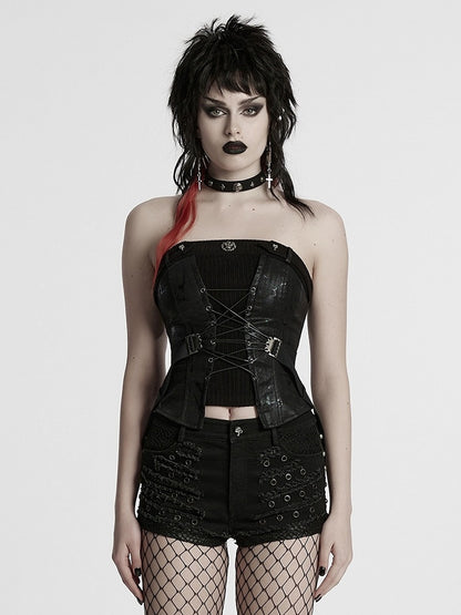 Black Tube Punk Drawstring Top