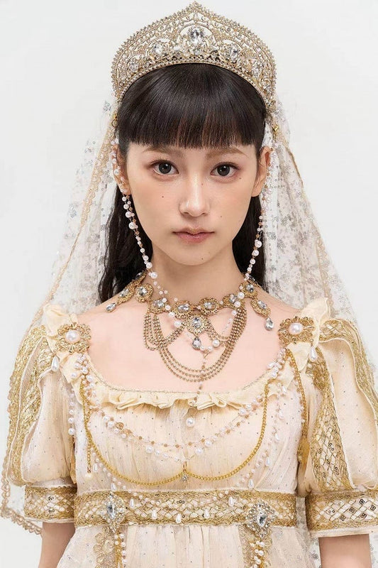 with Sequins Rhinestone Crown Veil Champagne