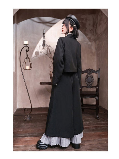 Black Pants with Regular/Thicken Cheongsam Gothic Hem Pleated Gray Wide-Leg