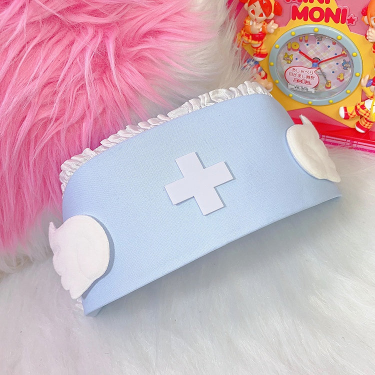 Blue/Pink Cross Wing Lace Trim Yami Kawaii Hat