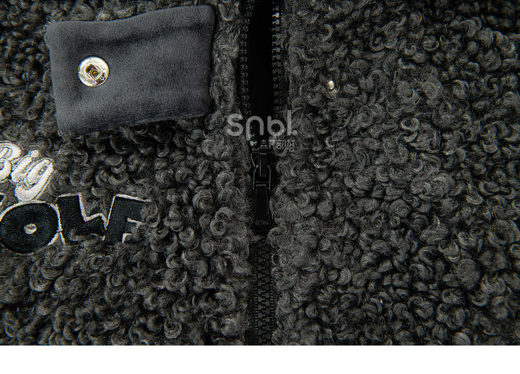 Mantel Ohren Kapuze Fleece Wolf Grau