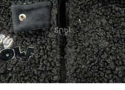 Mantel Ohren Kapuze Fleece Wolf Grau