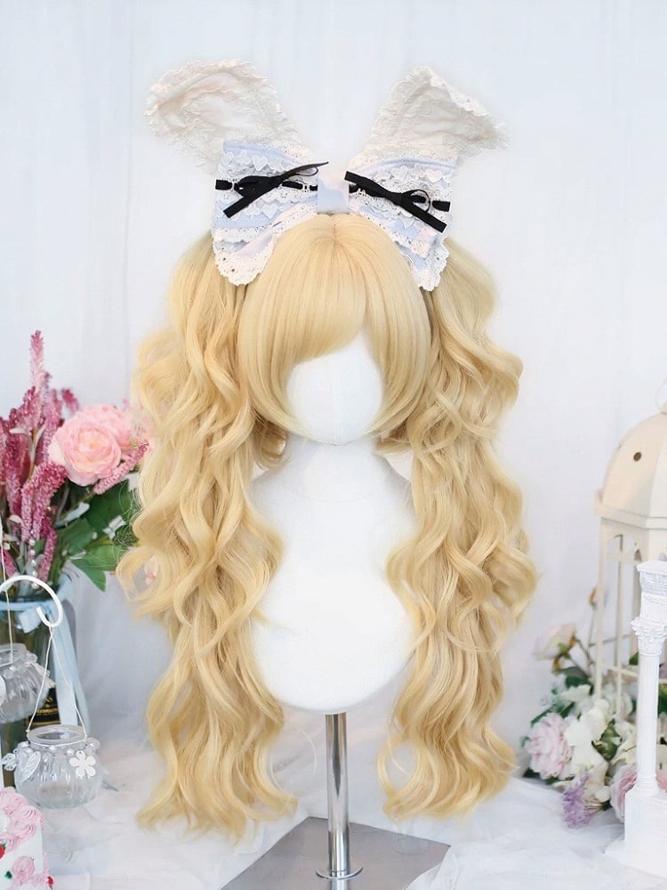 Blonde 11-Inch Wig with Bangs & 24-Inch Wavy Ponytails - Dalao Home