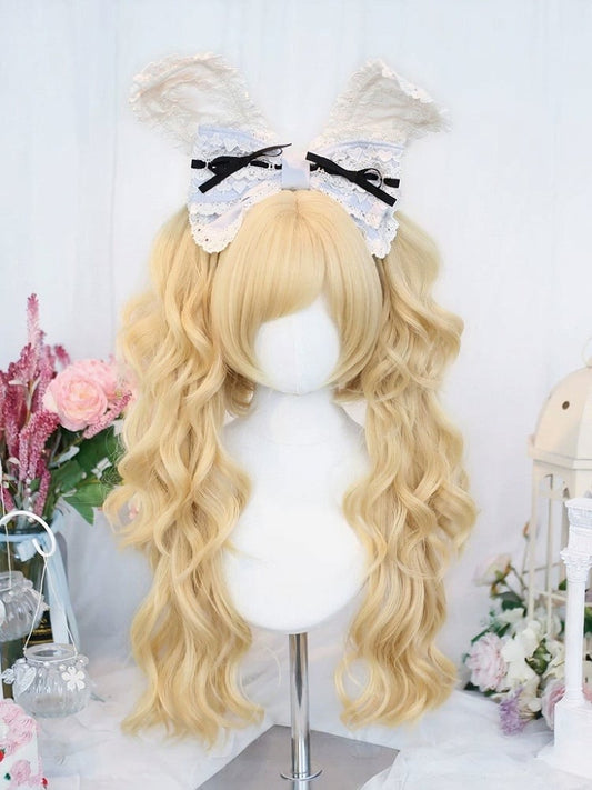 Perruque blonde de 28 cm avec frange et deux queues de cheval ondulées de 61 cm – Dalao Home