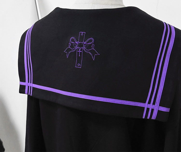 Purple Nautical in Collar Sailor - Jacket Style Black