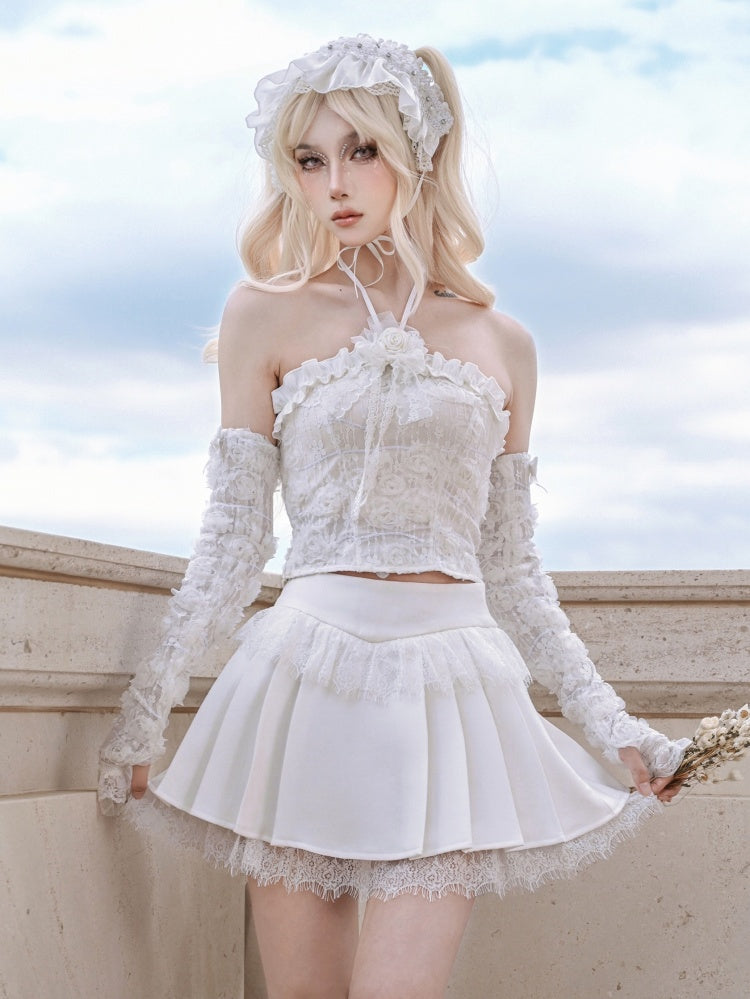 Weißer Spitzen-Fairy-Gothic-Faltenrock