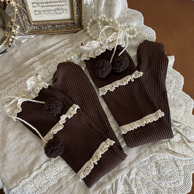 Socks Decor Colors Pom-pom Three-layer Calf 4 Ruffle With At Ion